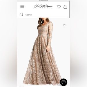 NWT vintage gold formal Mac duggal Jewel Encrusted Long Sleeve Square Neck Gown